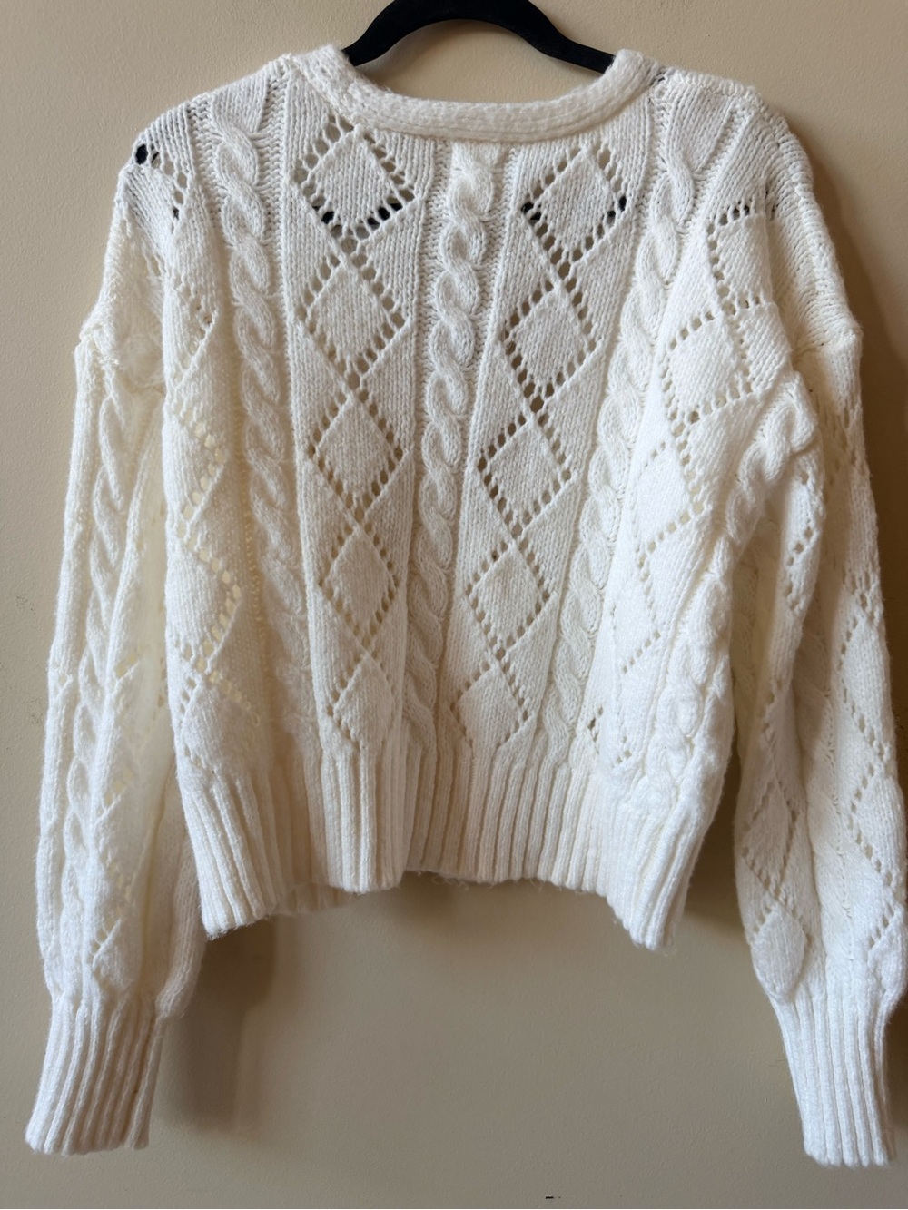 Hippie Rose Cream Open-Knit Button Front Cardigan - Picture 6 of 8